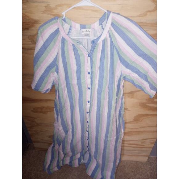 Women's Wonderly Striped Dress Long Maxi Button Up Medium - Picture 1 of 1